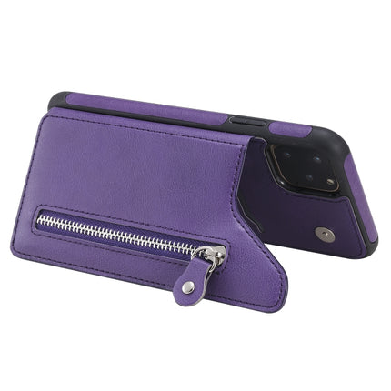 For iPhone 11 Pro Max Solid Color Double Buckle Zipper Shockproof Protective Case(Purple)-garmade.com