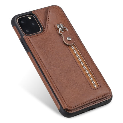 For iPhone 11 Pro Max Solid Color Double Buckle Zipper Shockproof Protective Case(Brown)-garmade.com