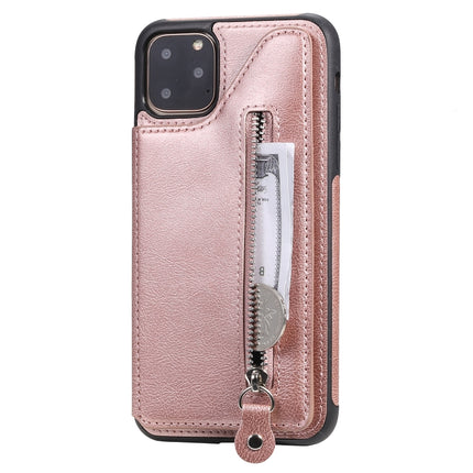 For iPhone 11 Pro Max Solid Color Double Buckle Zipper Shockproof Protective Case(Rose Gold)-garmade.com
