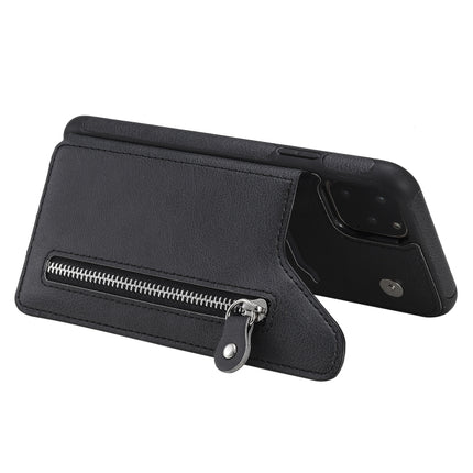 For iPhone 11 Pro Max Solid Color Double Buckle Zipper Shockproof Protective Case(Black)-garmade.com