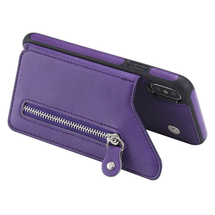 For iPhone X Solid Color Double Buckle Zipper Shockproof Protective Case(Purple)-garmade.com