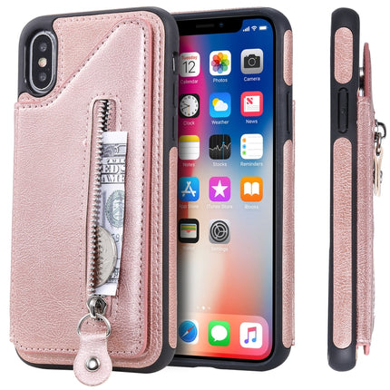 For iPhone X Solid Color Double Buckle Zipper Shockproof Protective Case(Rose Gold)-garmade.com