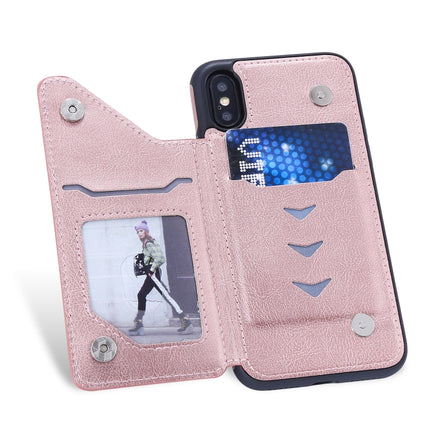 For iPhone X Solid Color Double Buckle Zipper Shockproof Protective Case(Rose Gold)-garmade.com