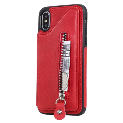 For iPhone X Solid Color Double Buckle Zipper Shockproof Protective Case(Red)-garmade.com