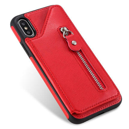 For iPhone X Solid Color Double Buckle Zipper Shockproof Protective Case(Red)-garmade.com