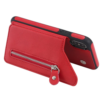 For iPhone X Solid Color Double Buckle Zipper Shockproof Protective Case(Red)-garmade.com