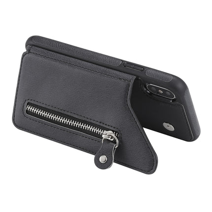 For iPhone X Solid Color Double Buckle Zipper Shockproof Protective Case(Black)-garmade.com