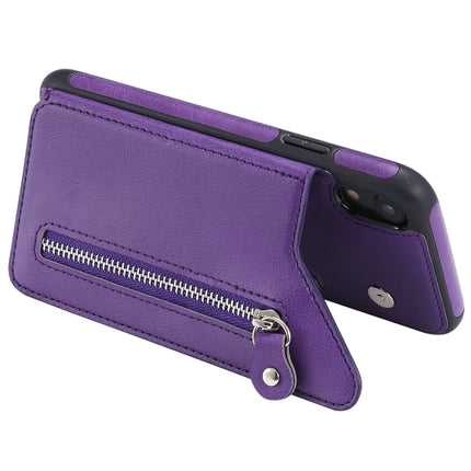 For iPhone XR Solid Color Double Buckle Zipper Shockproof Protective Case(Purple)-garmade.com