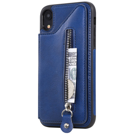 For iPhone XR Solid Color Double Buckle Zipper Shockproof Protective Case(Blue)-garmade.com