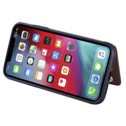 For iPhone XR Solid Color Double Buckle Zipper Shockproof Protective Case(Brown)-garmade.com