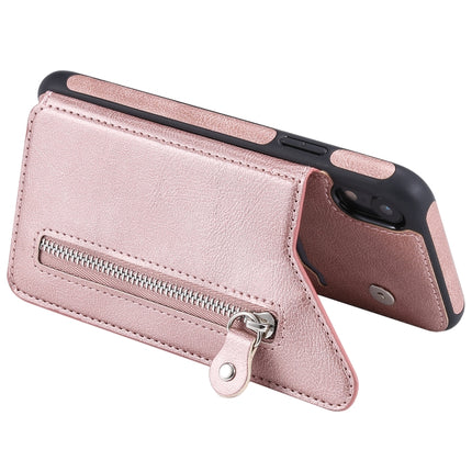 For iPhone XR Solid Color Double Buckle Zipper Shockproof Protective Case(Rose Gold)-garmade.com