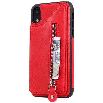 For iPhone XR Solid Color Double Buckle Zipper Shockproof Protective Case(Red)-garmade.com