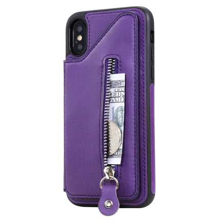 For iPhone XS Solid Color Double Buckle Zipper Shockproof Protective Case(Purple)-garmade.com