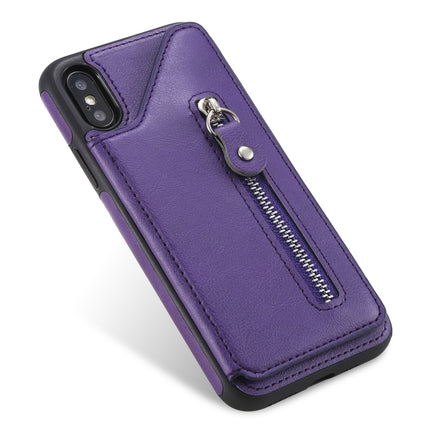 For iPhone XS Solid Color Double Buckle Zipper Shockproof Protective Case(Purple)-garmade.com