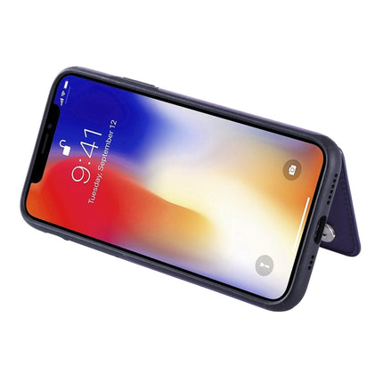 For iPhone XS Solid Color Double Buckle Zipper Shockproof Protective Case(Purple)-garmade.com