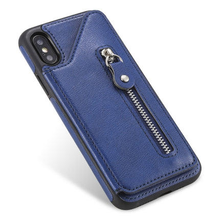 For iPhone XS Solid Color Double Buckle Zipper Shockproof Protective Case(Blue)-garmade.com