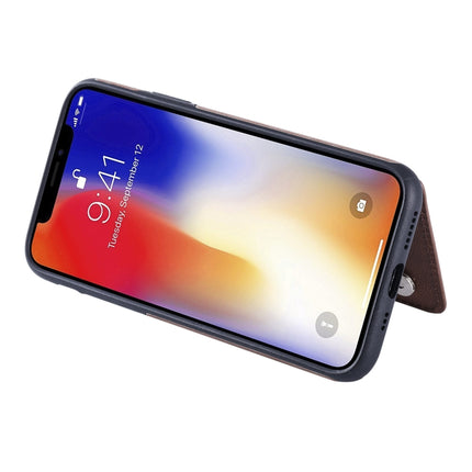 For iPhone XS Solid Color Double Buckle Zipper Shockproof Protective Case(Brown)-garmade.com