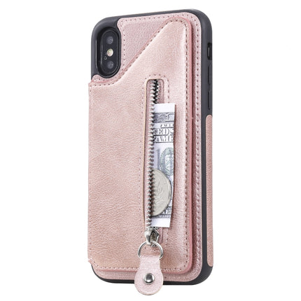 For iPhone XS Solid Color Double Buckle Zipper Shockproof Protective Case(Rose Gold)-garmade.com