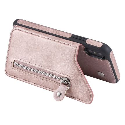 For iPhone XS Solid Color Double Buckle Zipper Shockproof Protective Case(Rose Gold)-garmade.com