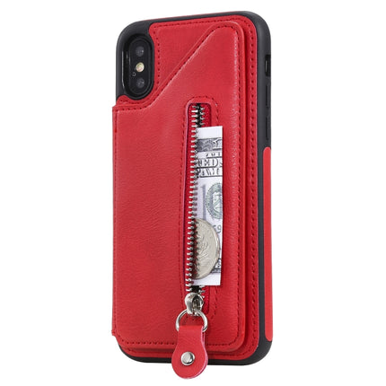 For iPhone XS Solid Color Double Buckle Zipper Shockproof Protective Case(Red)-garmade.com