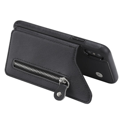 For iPhone XS Solid Color Double Buckle Zipper Shockproof Protective Case(Black)-garmade.com