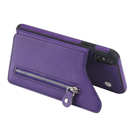 For iPhone XS Max Solid Color Double Buckle Zipper Shockproof Protective Case(Purple)-garmade.com