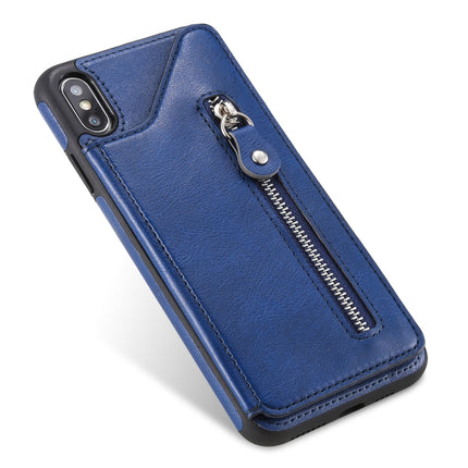 For iPhone XS Max Solid Color Double Buckle Zipper Shockproof Protective Case(Blue)-garmade.com