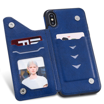 For iPhone XS Max Solid Color Double Buckle Zipper Shockproof Protective Case(Blue)-garmade.com