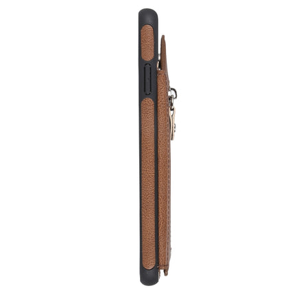 For iPhone XS Max Solid Color Double Buckle Zipper Shockproof Protective Case(Brown)-garmade.com