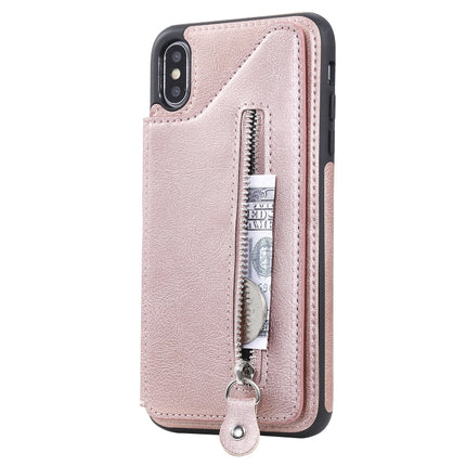 For iPhone XS Max Solid Color Double Buckle Zipper Shockproof Protective Case(Rose Gold)-garmade.com