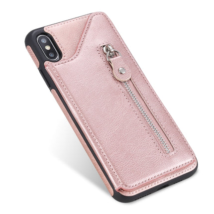 For iPhone XS Max Solid Color Double Buckle Zipper Shockproof Protective Case(Rose Gold)-garmade.com