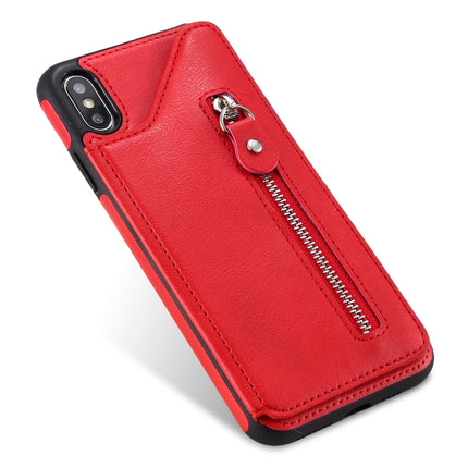 For iPhone XS Max Solid Color Double Buckle Zipper Shockproof Protective Case(Red)-garmade.com