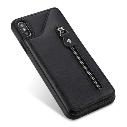 For iPhone XS Max Solid Color Double Buckle Zipper Shockproof Protective Case(Black)-garmade.com