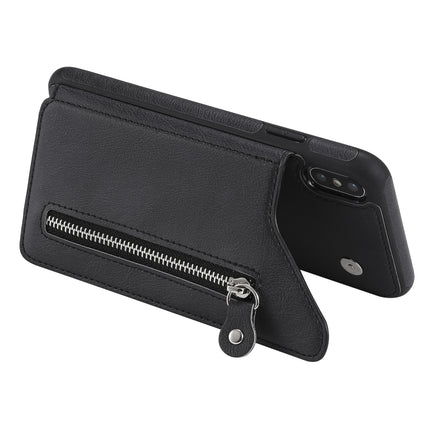 For iPhone XS Max Solid Color Double Buckle Zipper Shockproof Protective Case(Black)-garmade.com
