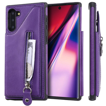 For Galaxy Note 10 Solid Color Double Buckle Zipper Shockproof Protective Case(Purple)-garmade.com