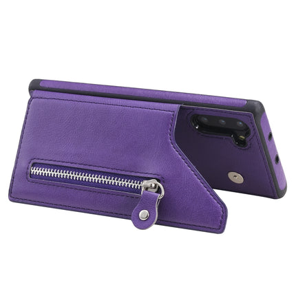 For Galaxy Note 10 Solid Color Double Buckle Zipper Shockproof Protective Case(Purple)-garmade.com