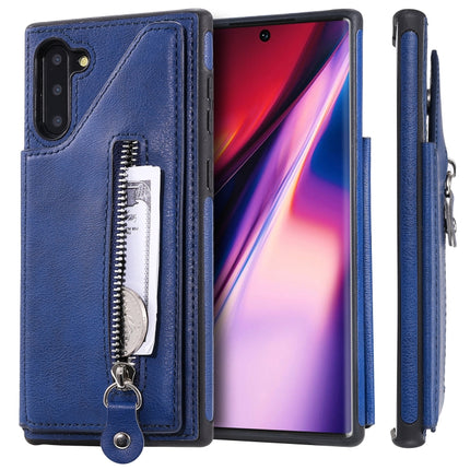 For Galaxy Note 10 Solid Color Double Buckle Zipper Shockproof Protective Case(Blue)-garmade.com