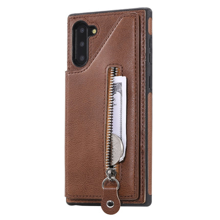 For Galaxy Note 10 Solid Color Double Buckle Zipper Shockproof Protective Case(Brown)-garmade.com