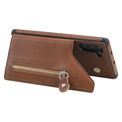 For Galaxy Note 10 Solid Color Double Buckle Zipper Shockproof Protective Case(Brown)-garmade.com