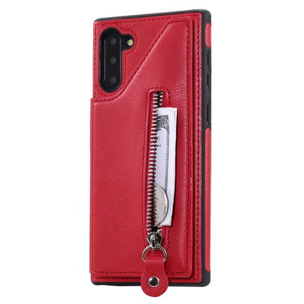 For Galaxy Note 10 Solid Color Double Buckle Zipper Shockproof Protective Case(Red)-garmade.com