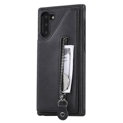 For Galaxy Note 10 Solid Color Double Buckle Zipper Shockproof Protective Case(Black)-garmade.com