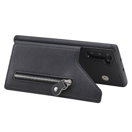 For Galaxy Note 10 Solid Color Double Buckle Zipper Shockproof Protective Case(Black)-garmade.com