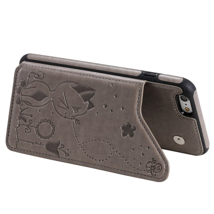 For iPhone 6 Plus Cat Bee Embossing Pattern Shockproof Protective Case with Card Slots & Photo Frame(Grey)-garmade.com