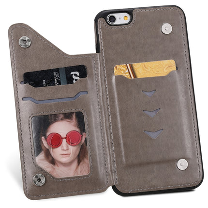 For iPhone 6 Plus Cat Bee Embossing Pattern Shockproof Protective Case with Card Slots & Photo Frame(Grey)-garmade.com