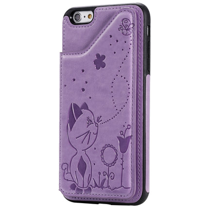 For iPhone 6 Plus Cat Bee Embossing Pattern Shockproof Protective Case with Card Slots & Photo Frame(Purple)-garmade.com