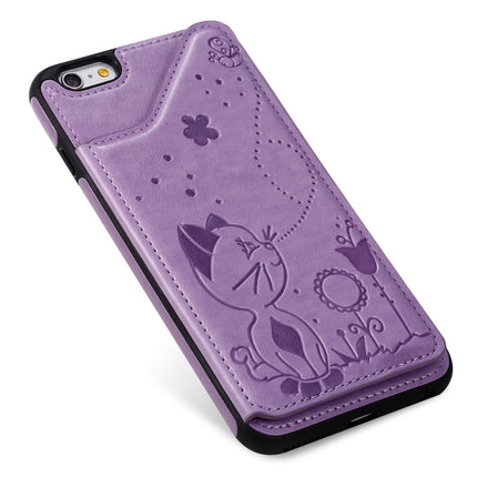 For iPhone 6 Plus Cat Bee Embossing Pattern Shockproof Protective Case with Card Slots & Photo Frame(Purple)-garmade.com