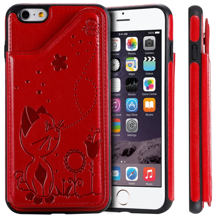 For iPhone 6 Plus Cat Bee Embossing Pattern Shockproof Protective Case with Card Slots & Photo Frame(Red)-garmade.com