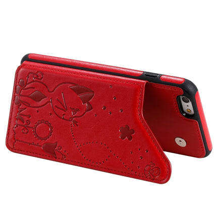For iPhone 6 Plus Cat Bee Embossing Pattern Shockproof Protective Case with Card Slots & Photo Frame(Red)-garmade.com