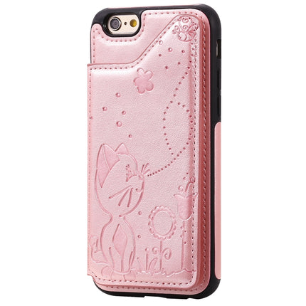 For iPhone 6 Cat Bee Embossing Pattern Shockproof Protective Case with Card Slots & Photo Frame(Rose Gold)-garmade.com