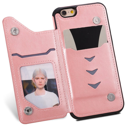 For iPhone 6 Cat Bee Embossing Pattern Shockproof Protective Case with Card Slots & Photo Frame(Rose Gold)-garmade.com
